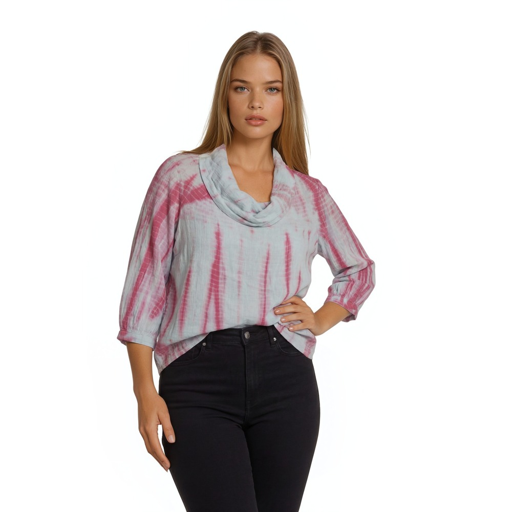 New Soft Surroundings Women's Size Medium Pink Blue Tie Dye Cowl Neck Top